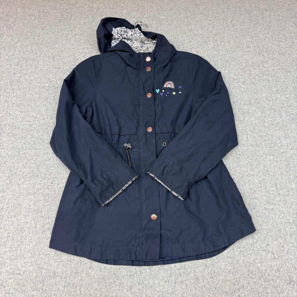 rokka&rolla | Hooded Utility Jacket | Size L 10-12 | Navy Blue | Rainbow Stars